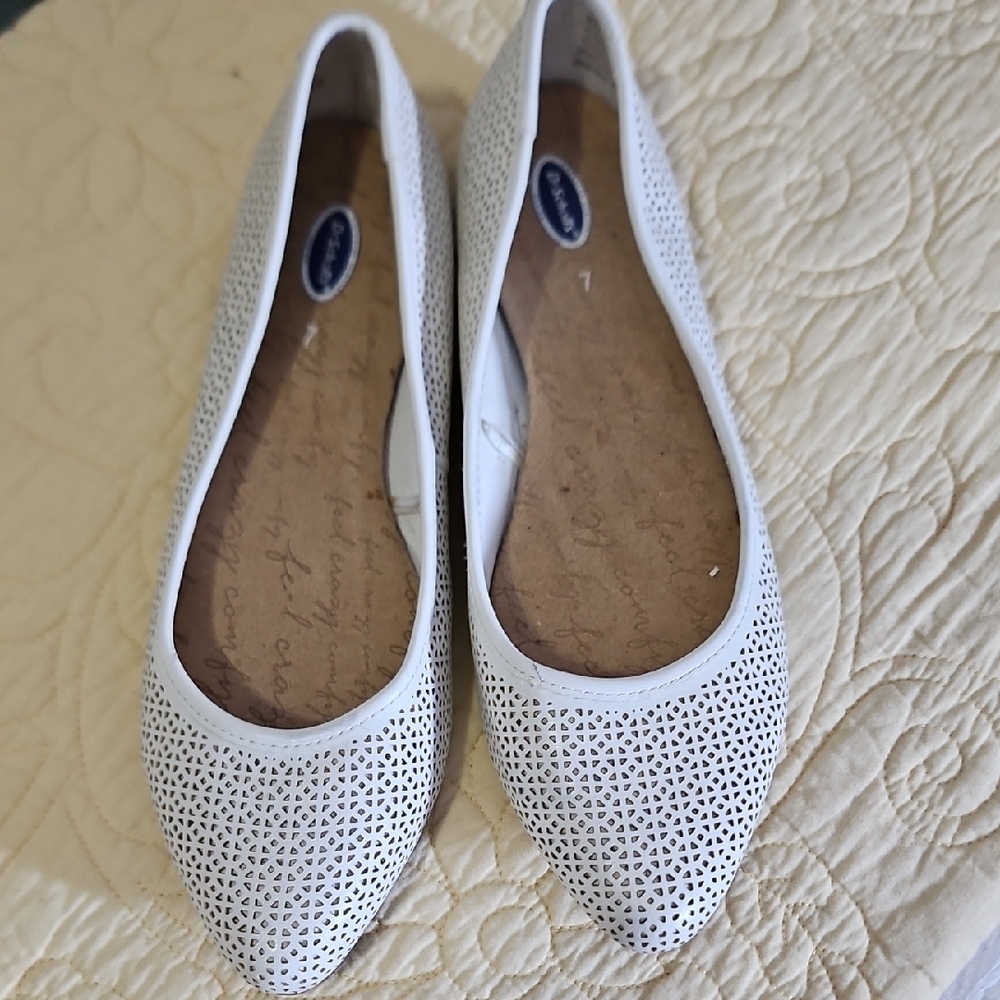 Dr. Scholl's White Perforated Pointed Toe Slip-On Flats